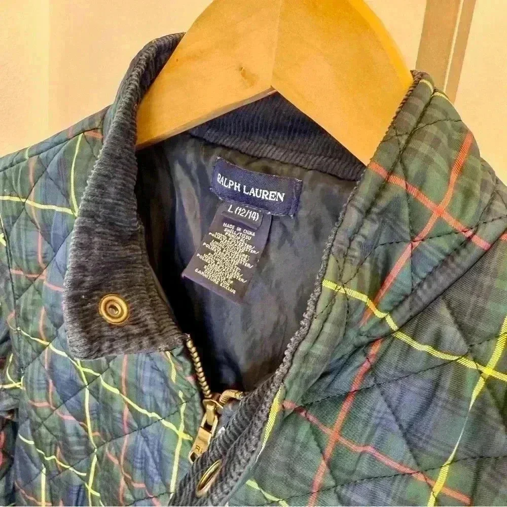 Ralph Lauren Girls Plaid Quilted Jacket Sz L Multicolor Casual Winter Fall Warm